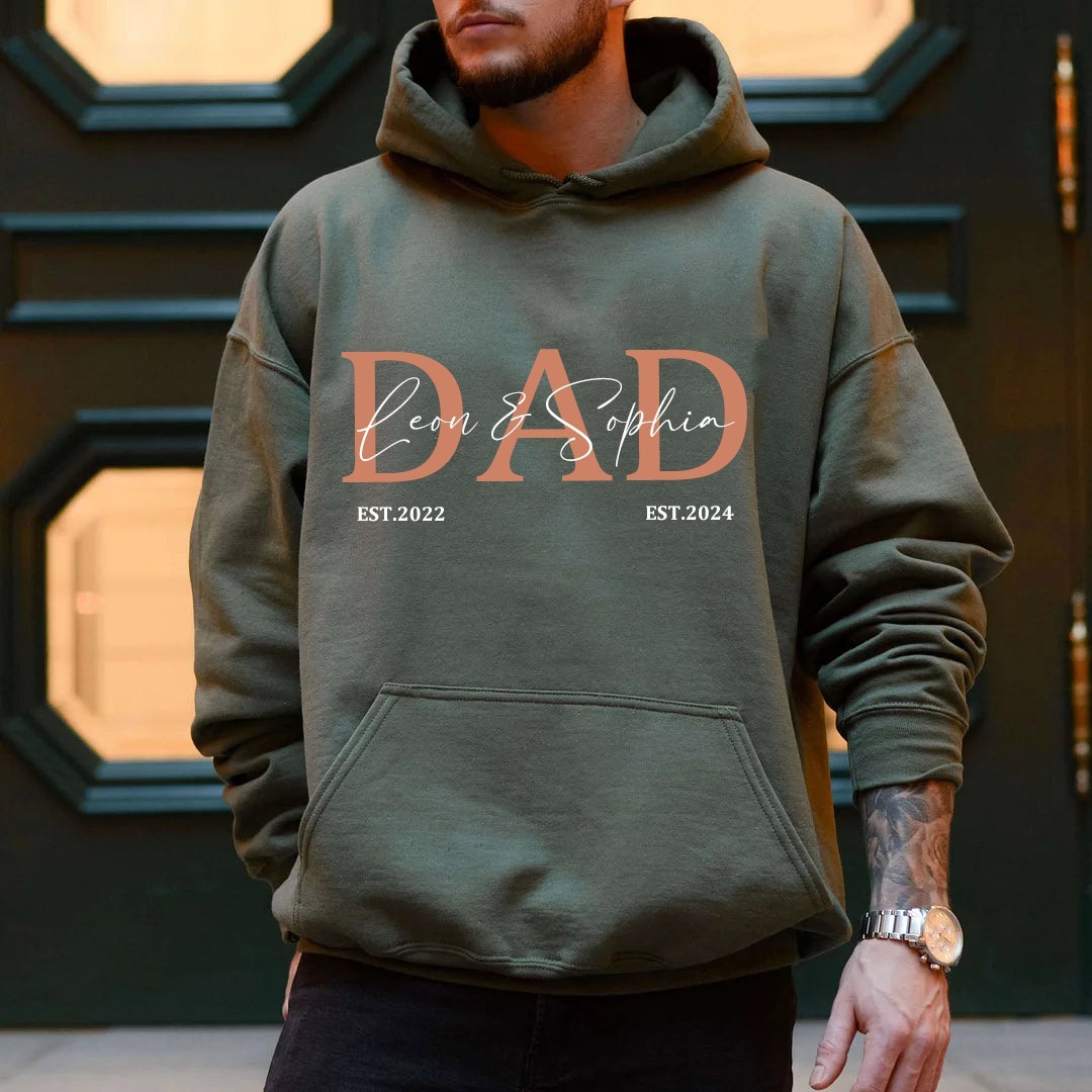 Personalised DAD Hoodie Sweatshirt with Kid's Names Father's Day Gift Cool Dad Gift