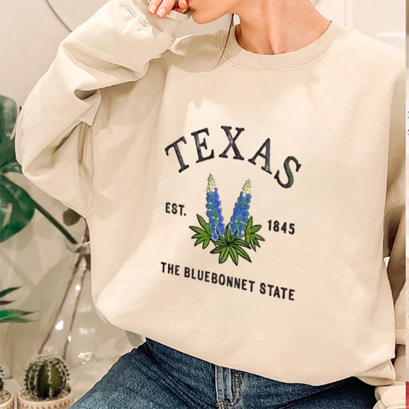 CUSTOM EMBROIDERED TEXAS FLOWER SWEATSHIRT