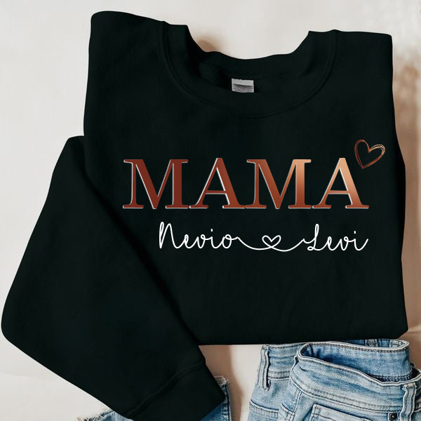 Personalized MAMA Hot Stamping Sweatshirt with Kids Name on Sleeve