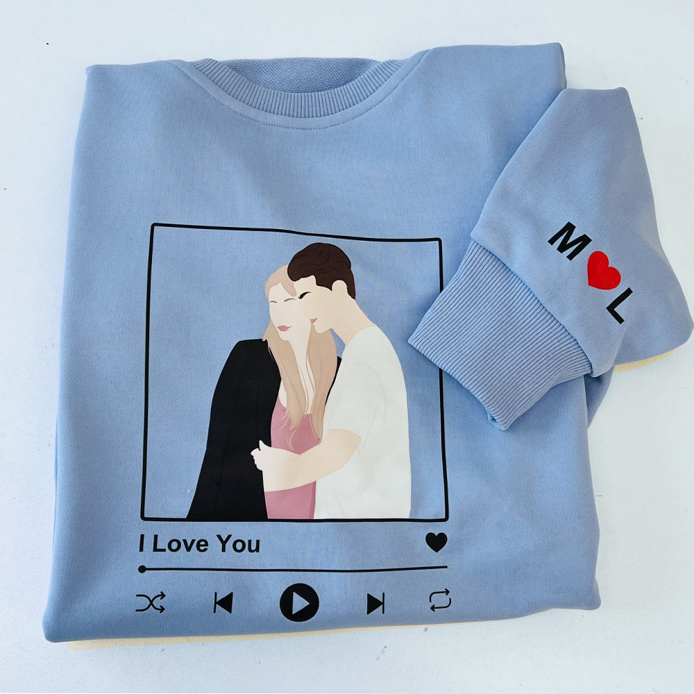 Personalized Couple Faceless Portrait With Song Printed Crewneck