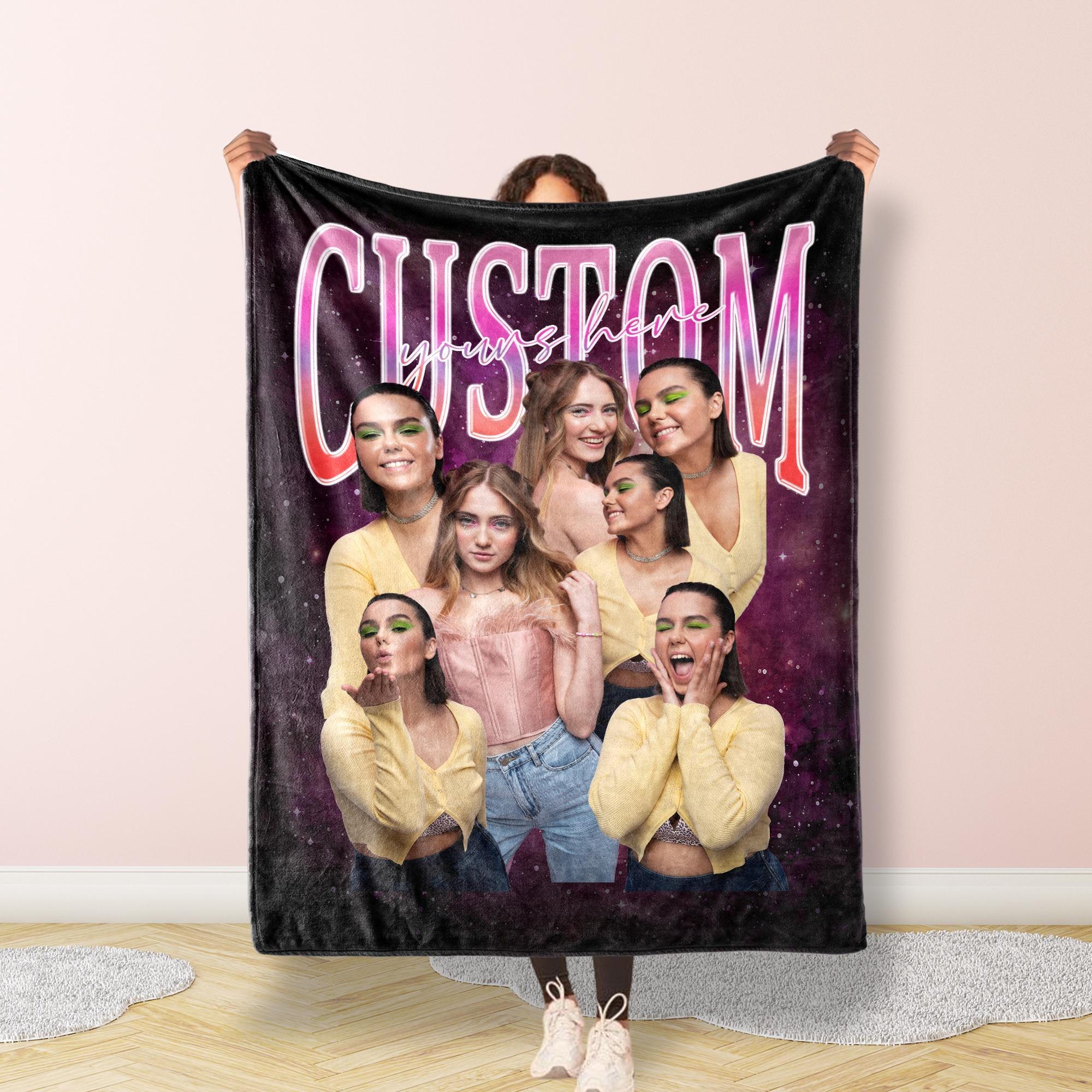 Custom Portrait Blanket Gift, Vintage 90's Style Blanket