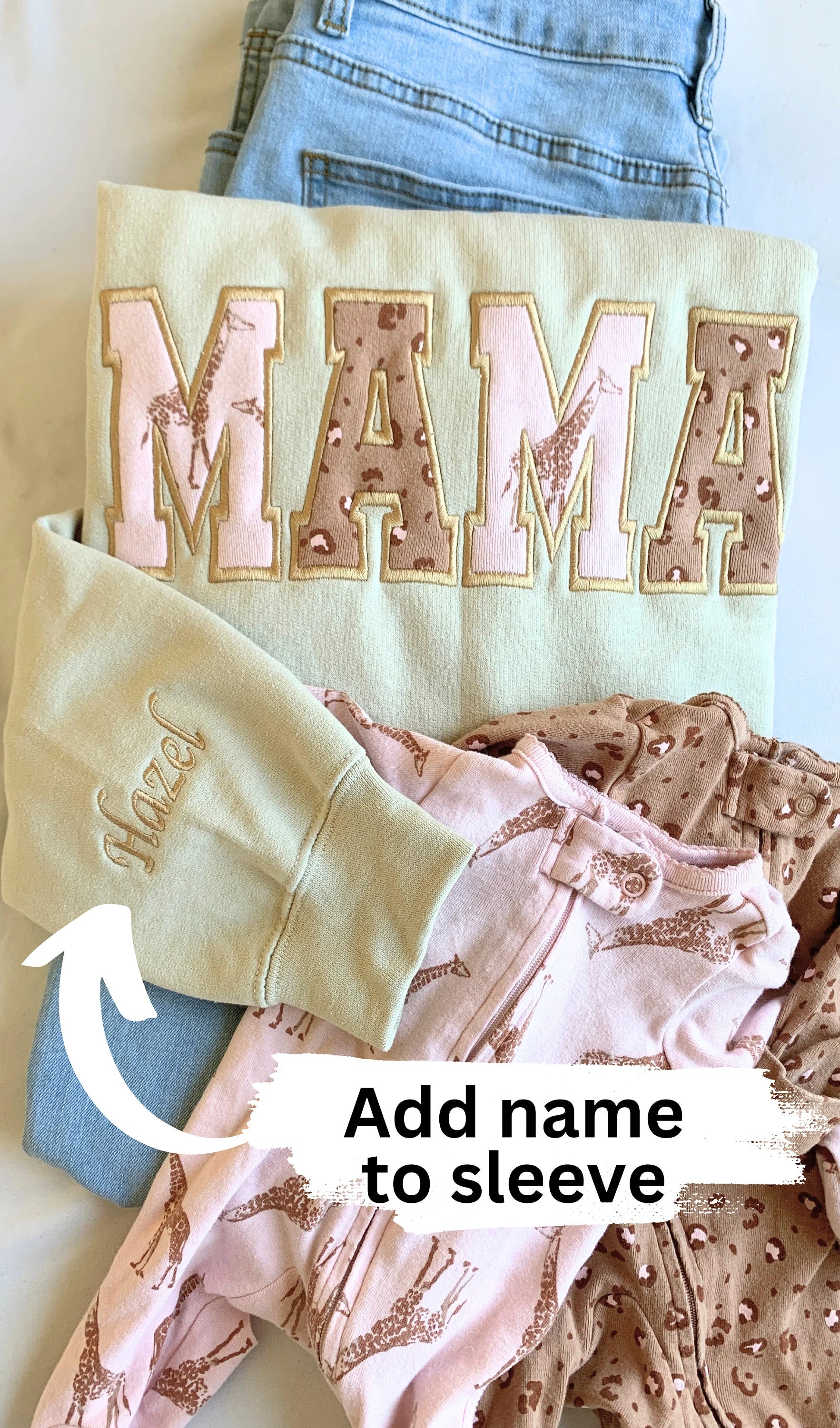 MAMA Keepsake Sweatshirt with Baby Clothes