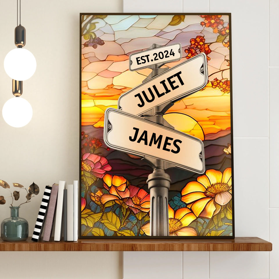 Custom Names Couple Street Sign Personalized Picture Canvas Poster Frame 