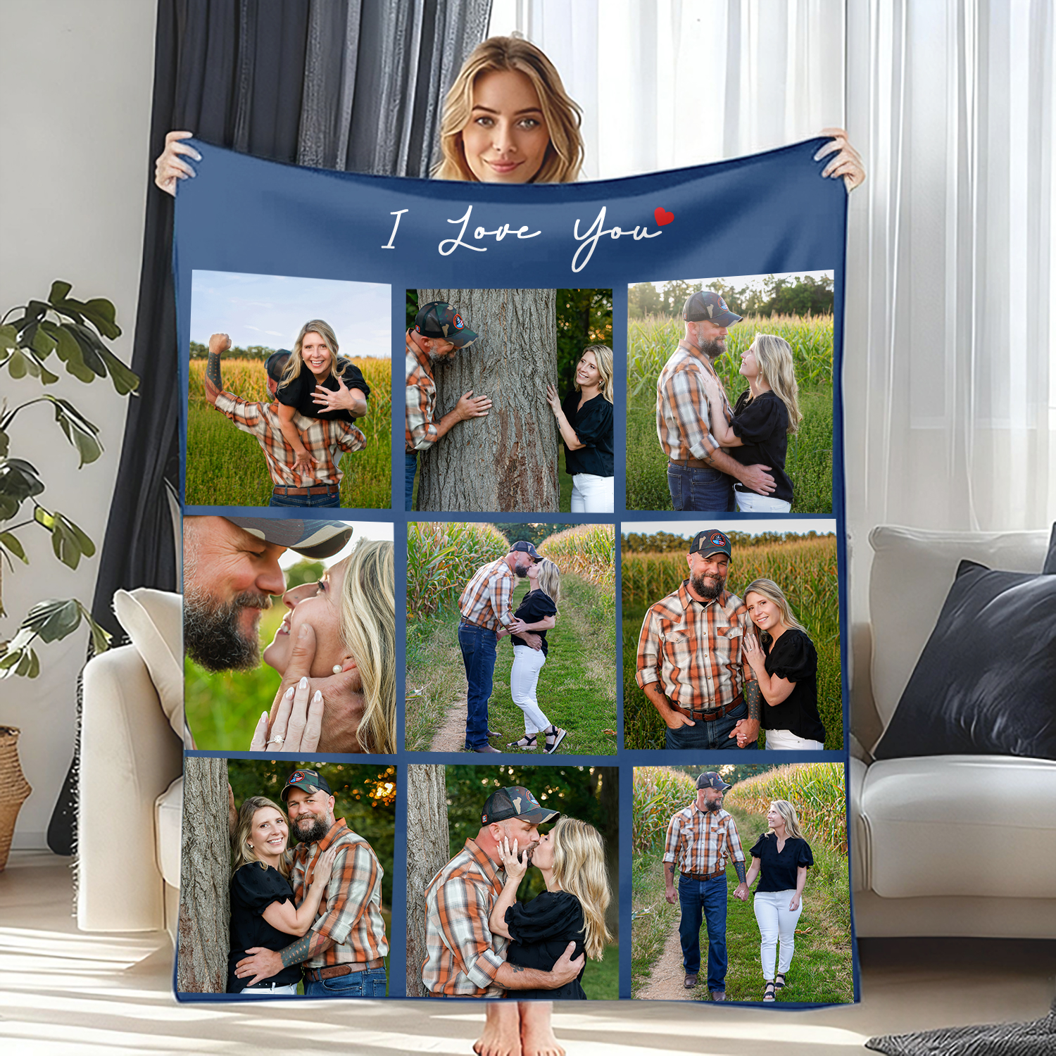 Custom Photo Blanket Gift for Couples Family