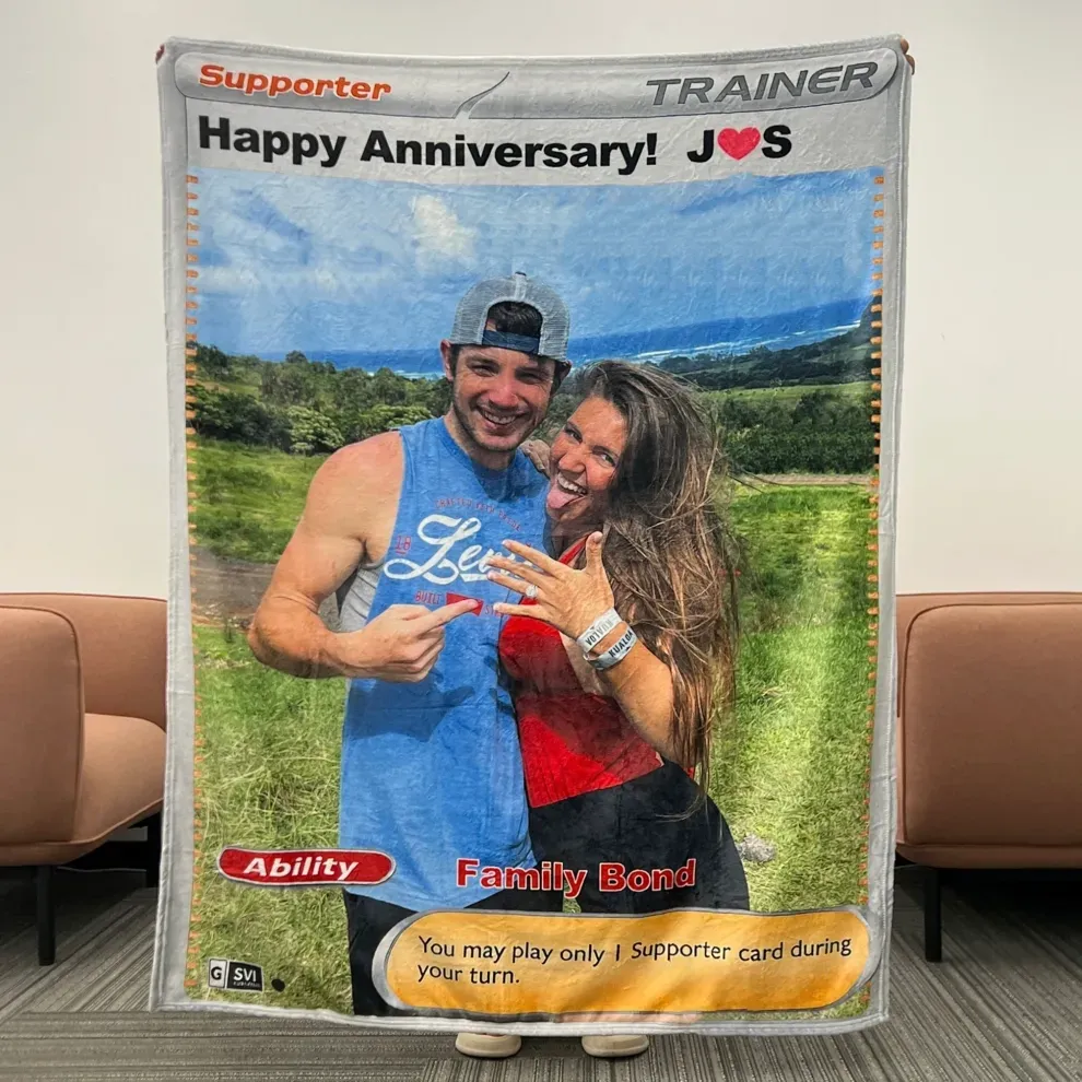 Personalized Couple Photo Card Blanket