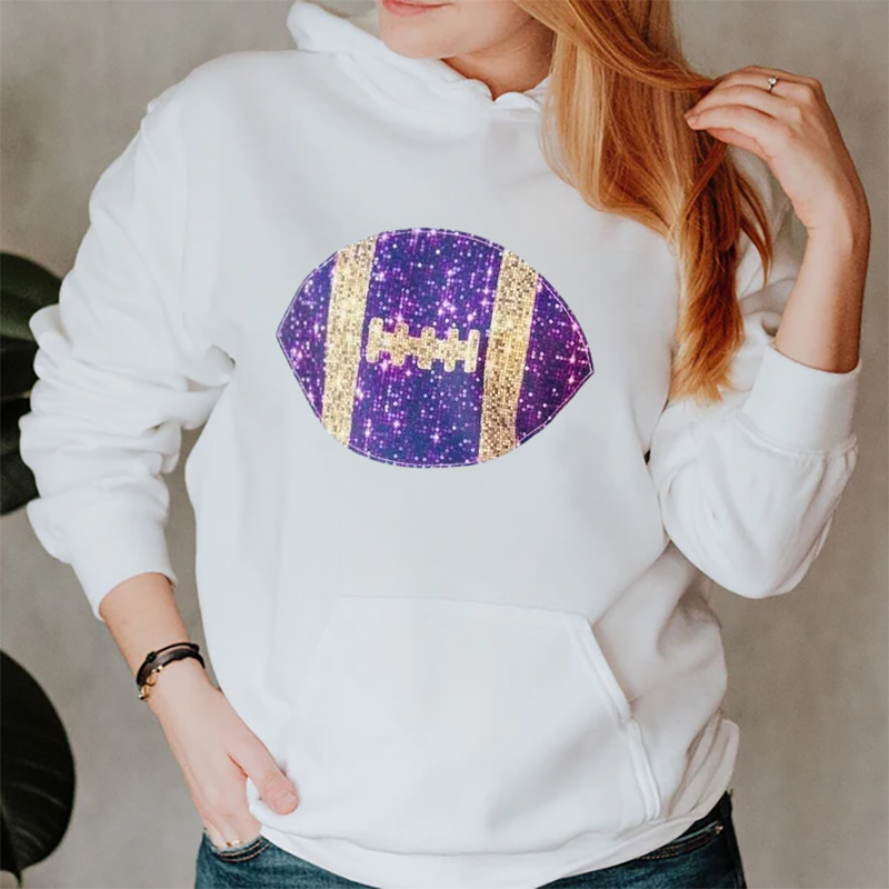 Faux Glitter Flutter Sleeve Purple & Gold Football Tee – Tigers Game Day Shirt for Baton Rouge, LA