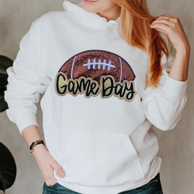 Glittery Game Day Football Embroidery Sweatshirt – Sparkle and Cheer in Style
