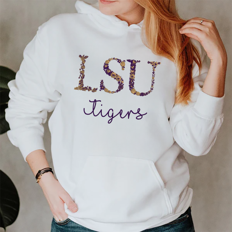 Customized LSU Tigers Football Sweatshirts With Trendy Floral Embroidery