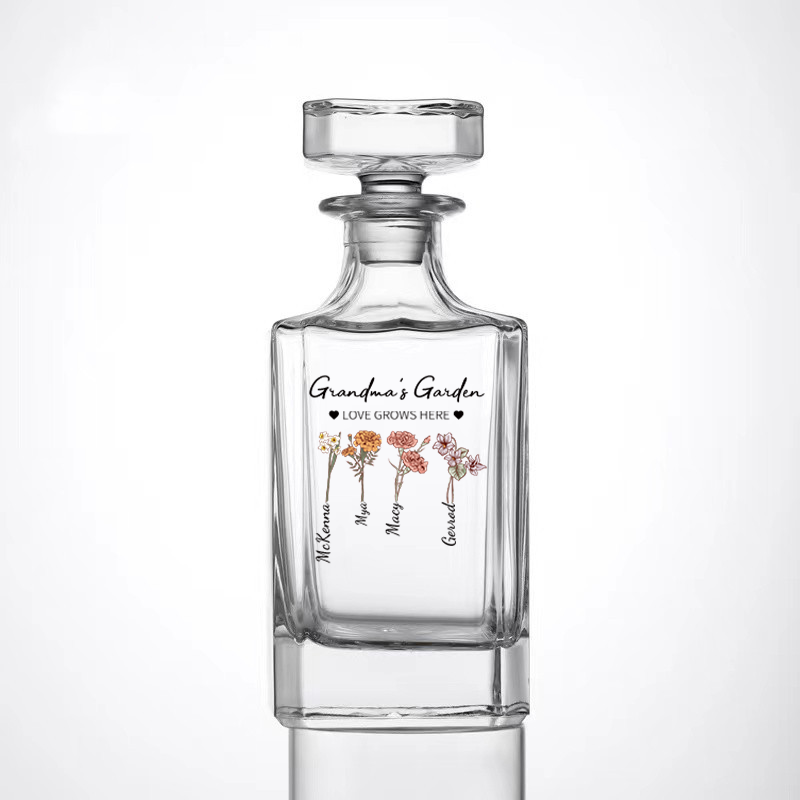Custom Whiskey Bottles With Month Flowers
