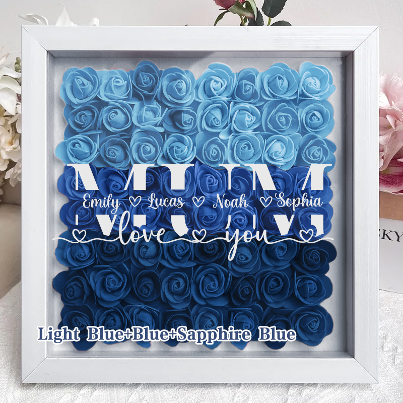 MUM-Love you- Personalized Flower Shadow Box Custom Name & Text Square