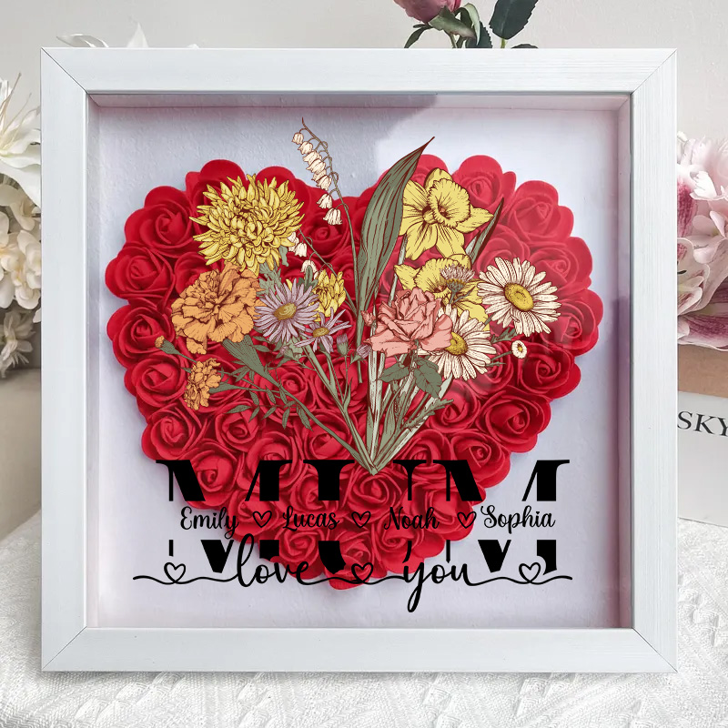 Mum We Love You - Personalized Birth Flower Shadow Box