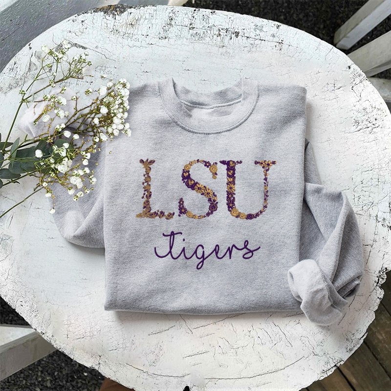 Customized LSU Tigers Football Sweatshirts With Trendy Floral Embroidery