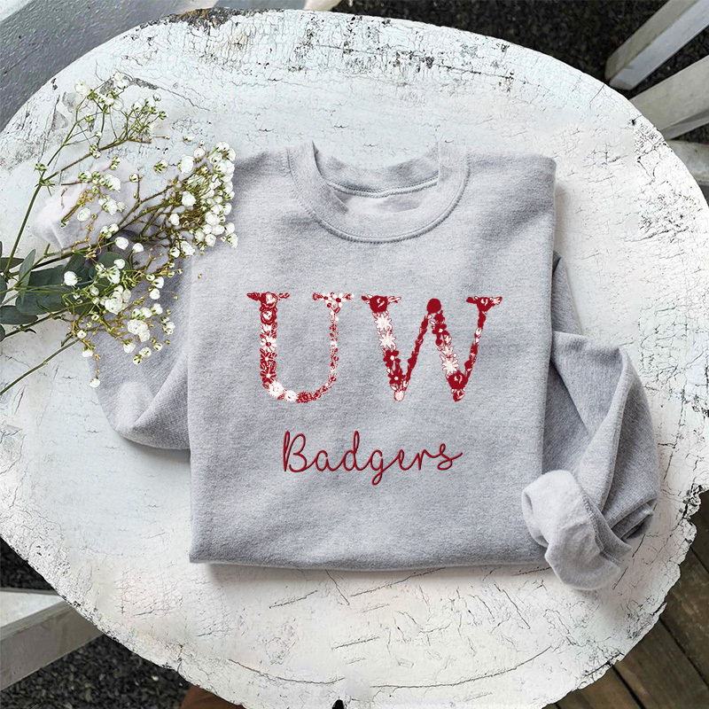 Customized Wisconsin Badgers Football Sweatshirts With Trendy Floral Embroidery