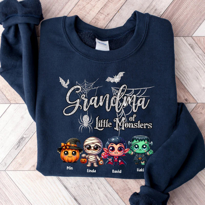  Grandma Of Little Monsters Spider Web, Bat With Kid Monsters Personalized Sweatshirt