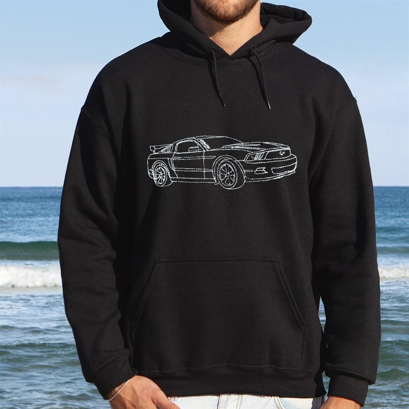 Custom Embroidered Car Outline Hoodie, Custom Car Embroidery Sweatshirt, Gift for Boyfriend, Gift for Him