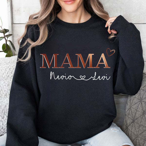 Personalized MAMA Hot Stamping Sweatshirt with Kids Name on Sleeve