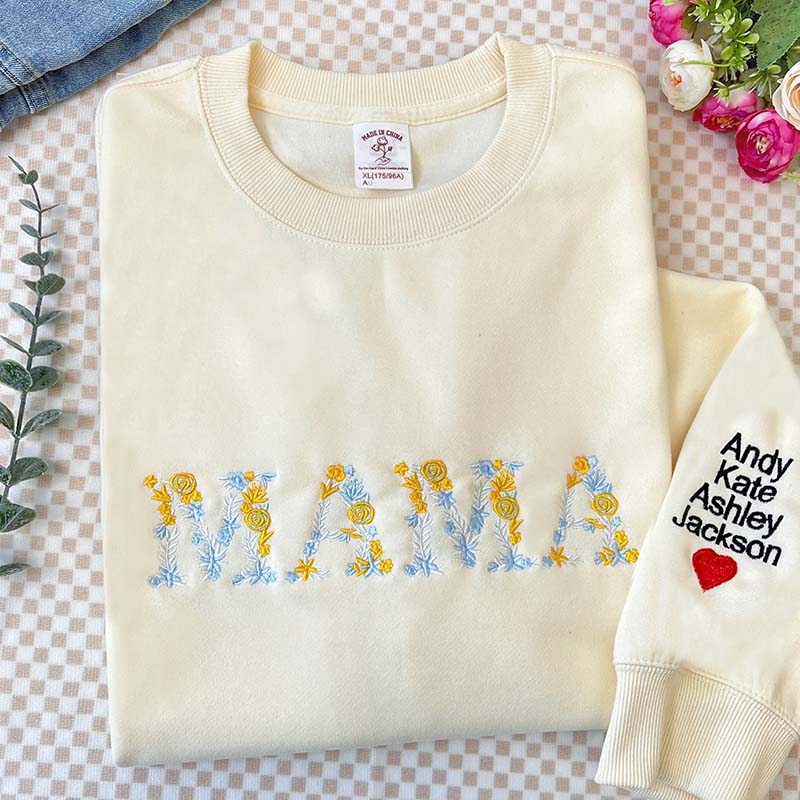 Custom Christmas Floral Mama Embroidered Sweatshirt