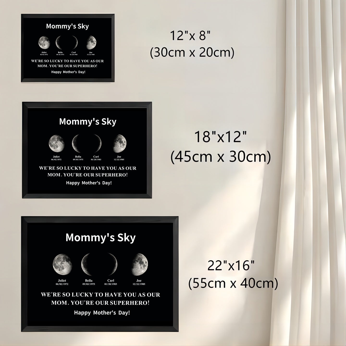 Custom Moon Phase Frame With Text & Date- Custom Art Frame for Mom - Mommy's Universe