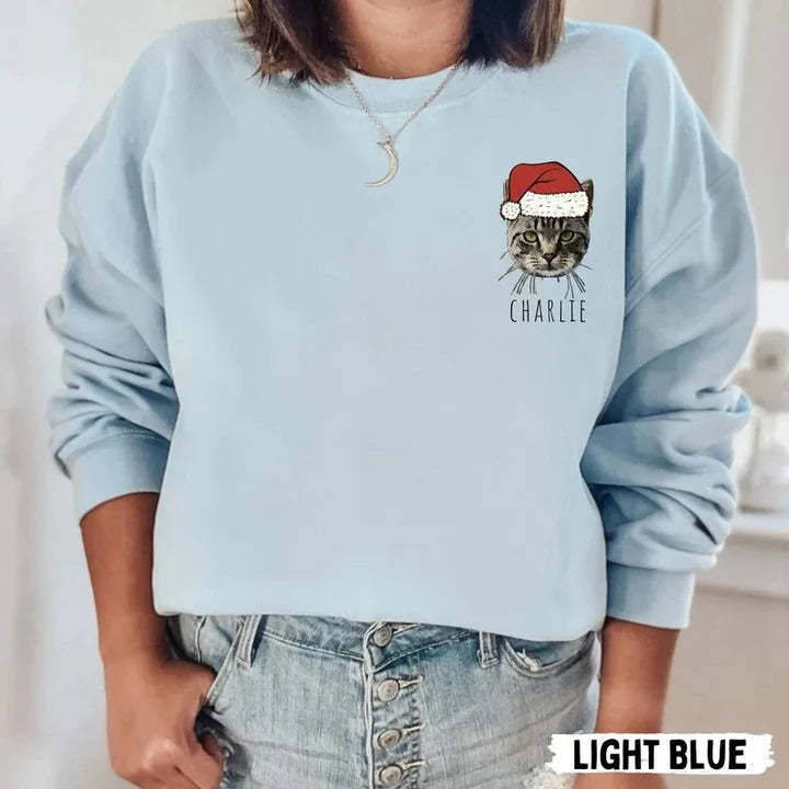 Christmas Custom Pet Face Color Portrait Santa Holiday Crewneck Sweatshirt