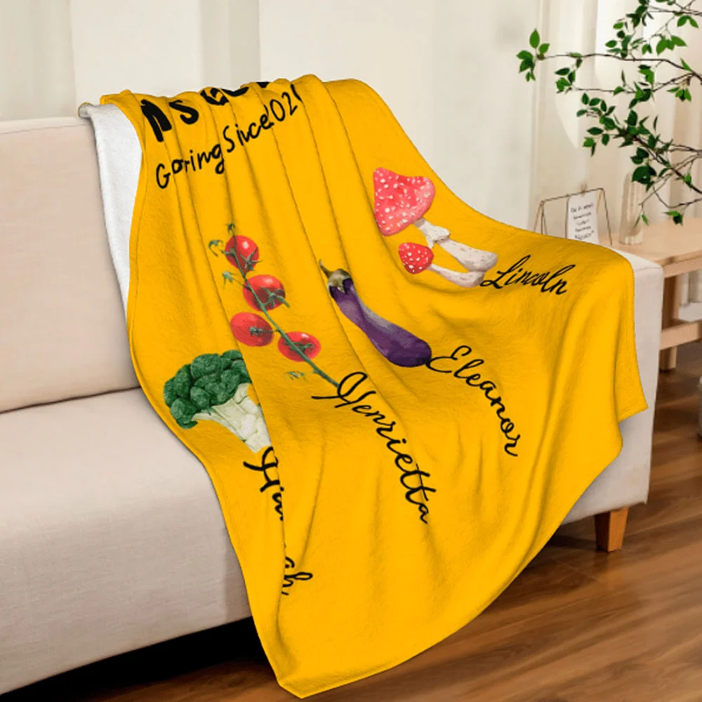 Personalized Multicolor Grandma's Vegetable Garden Throw Soft Blanket with 1-8 Names Birthday Christmas Gift for Mom Grandma