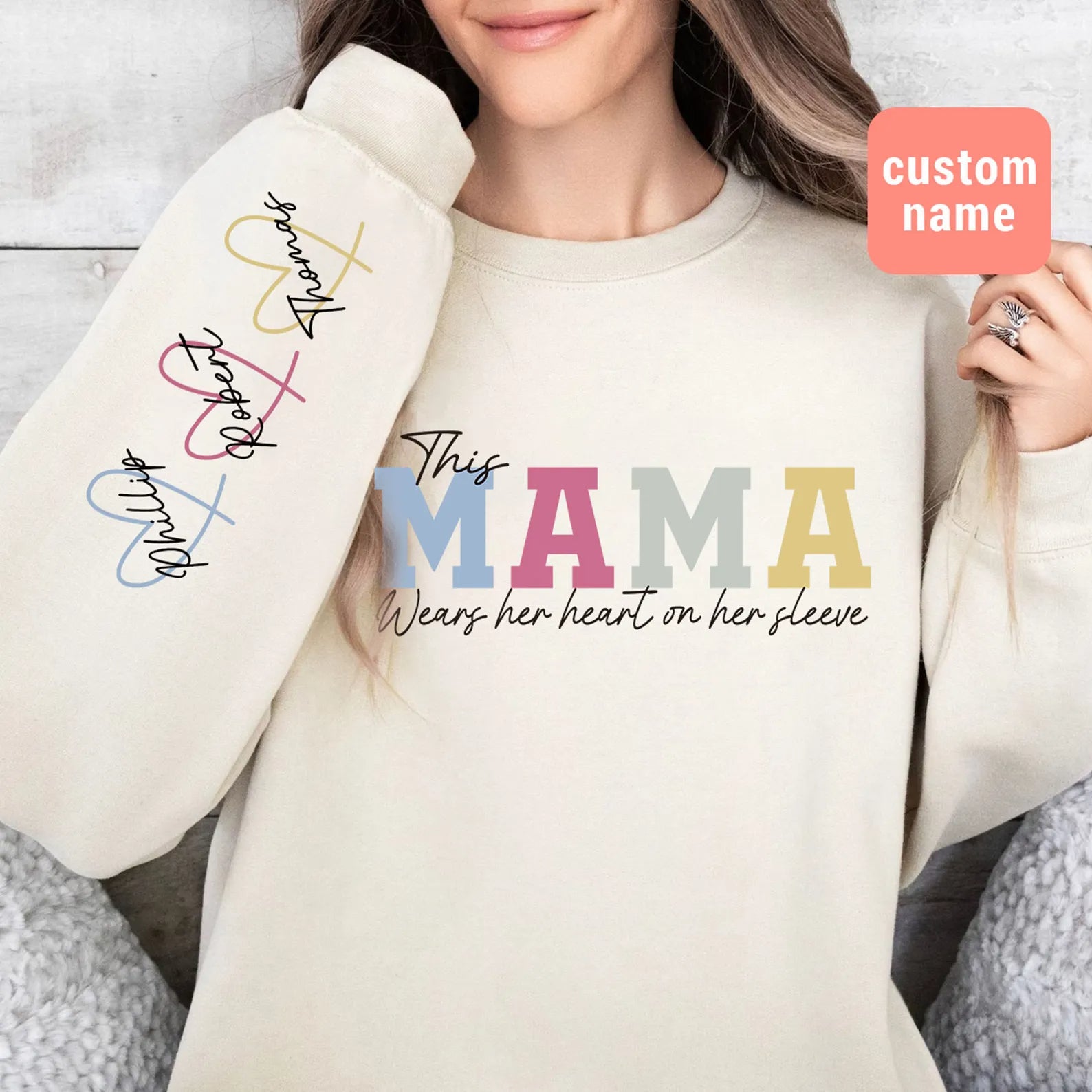 Wear Heart On Sleeve Sweartshirt For Mom And Grandma