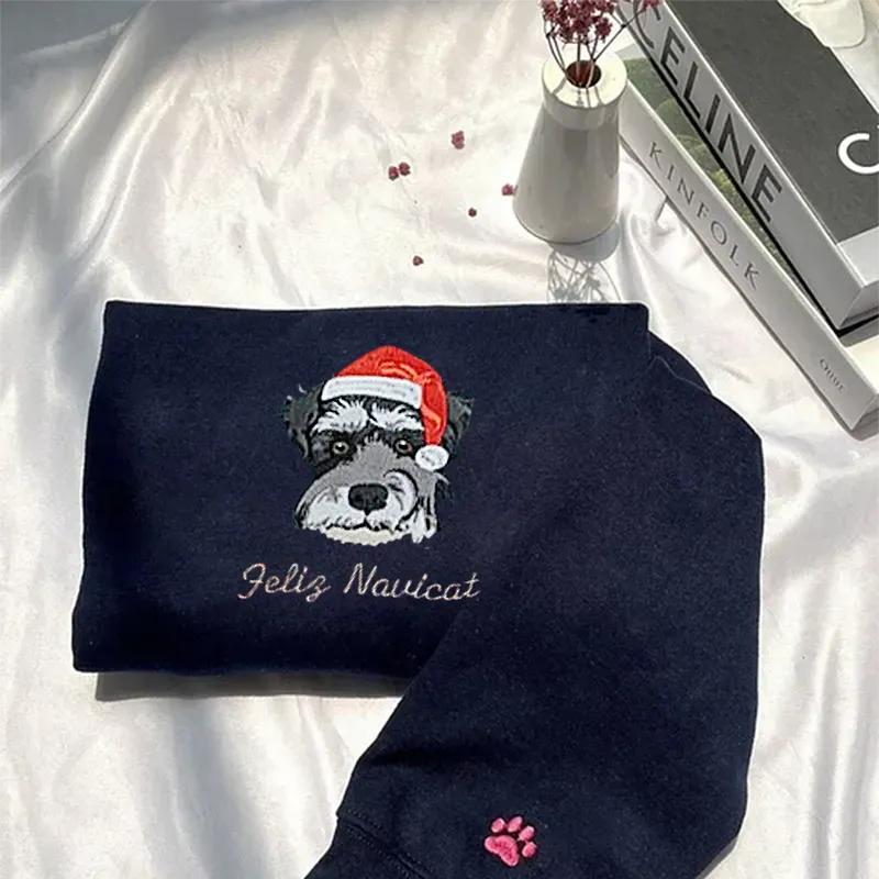 Embroidered Pet Portrait Organic Christmas Jumper Sweatshirt