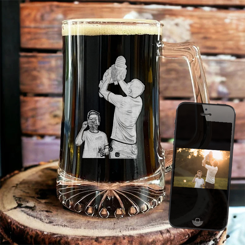 Etched Portrait Picture Rock Glass Father's Day Personalized Whiskey Glass, Personalized Glassware Unique Dad Gift