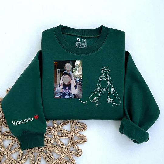 Custom Dad & Kids Photo Outline Embroidered Sweatshirt & Hoodie