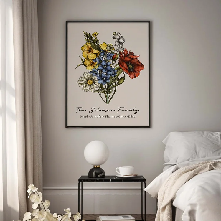 Custom Vintage Birth Flower Family Bouquet Frame