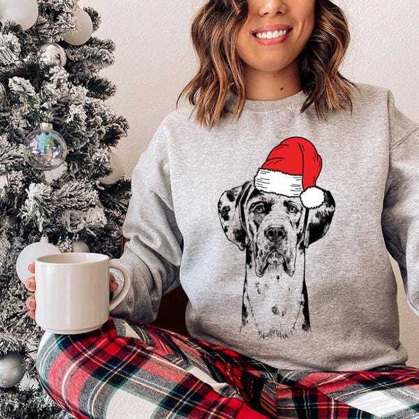 Custom Pet Christmas Sweatshirt - Personalized Dog/Cat Santa Hat Graphic Crewneck