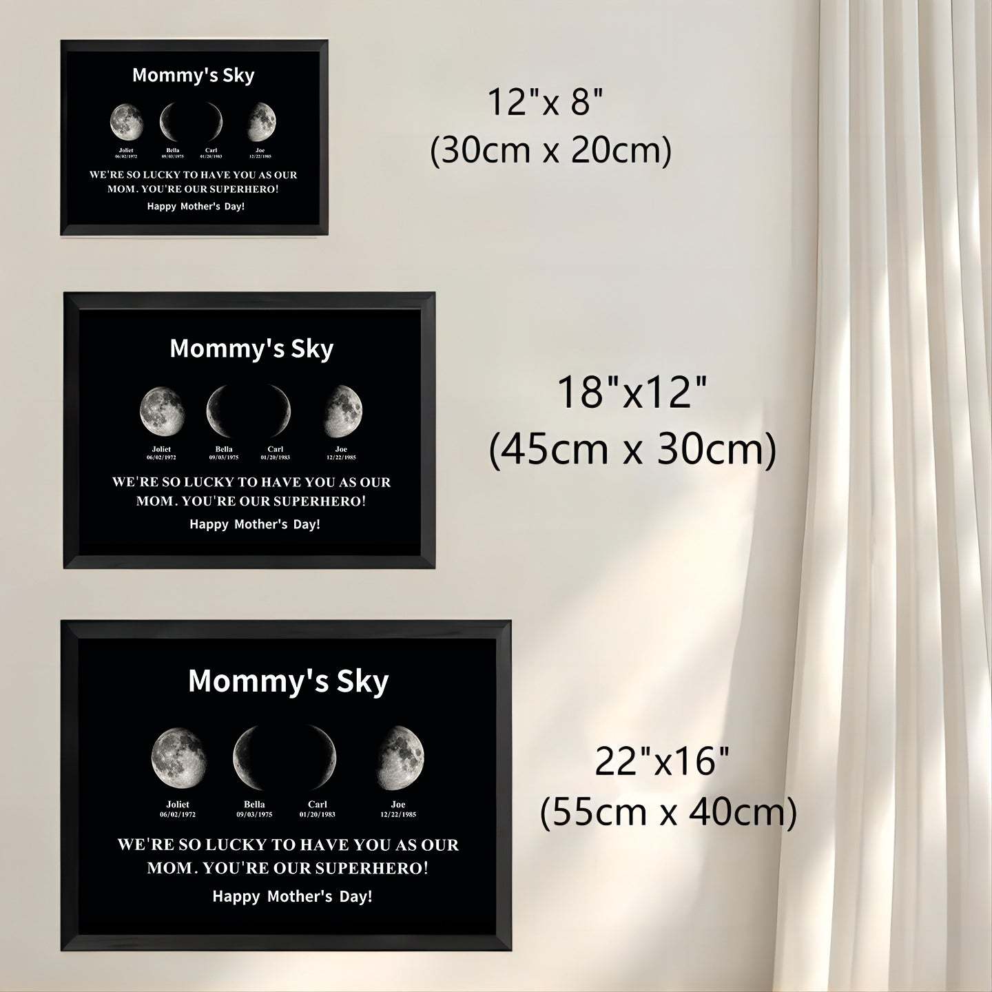 Custom Moon Phase Frame With Text & Date- Custom Art Frame for Mom - Mommy's Universe