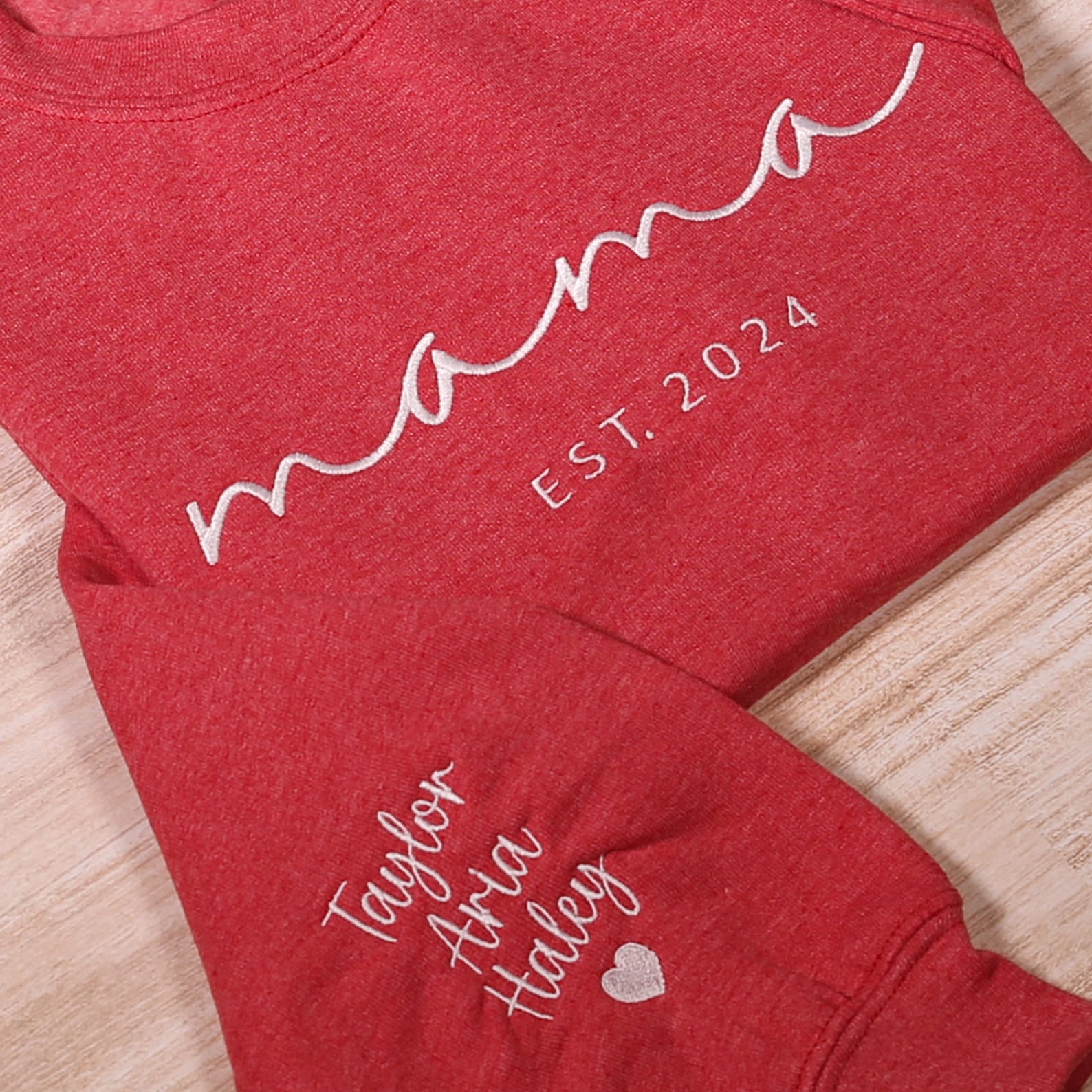 Custom Mama Embroidered Sweatshirt With Kids Names Sleeve