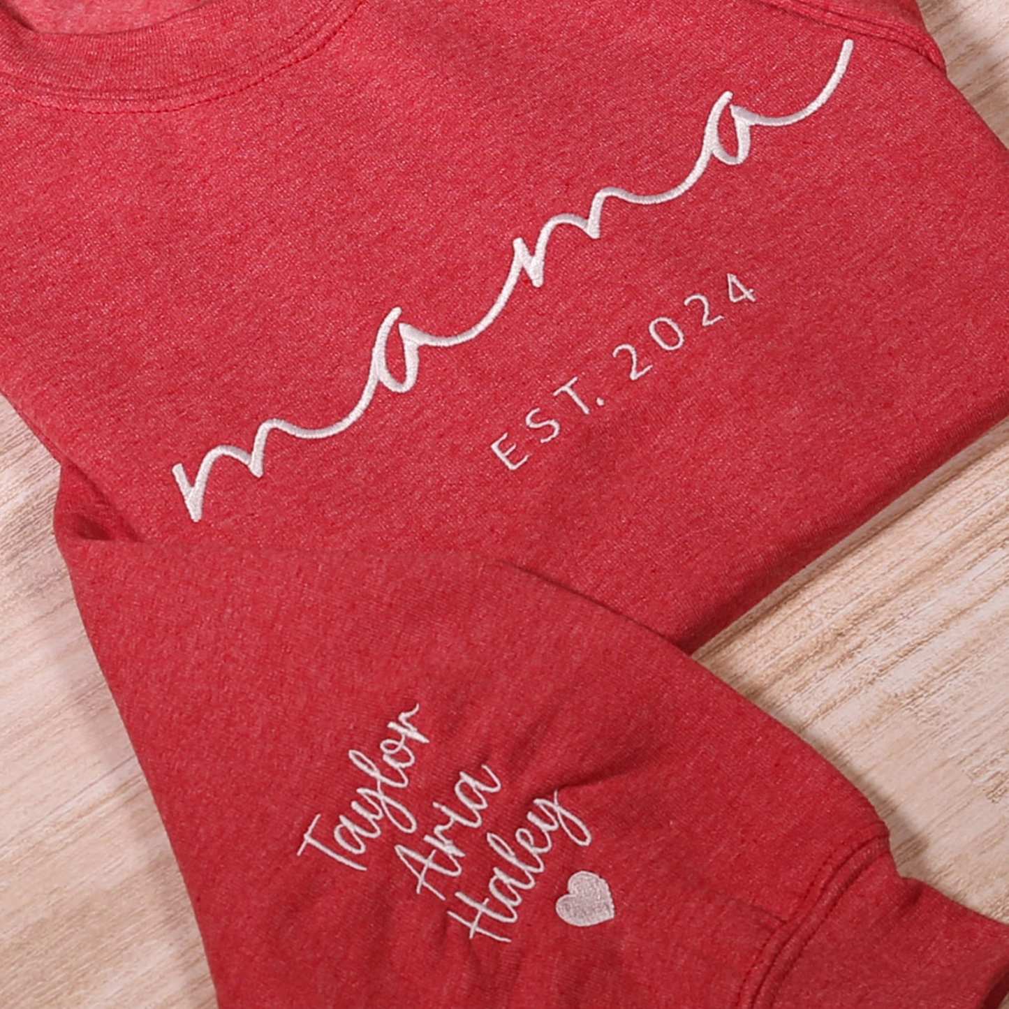 Custom Mama Embroidered Sweatshirt With Kids Names Sleeve