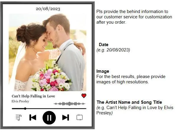 Personalized Favorite Song with Photo Printable Poster Wall Art Customized Engagement Present Anniversary Couple Frame Gift