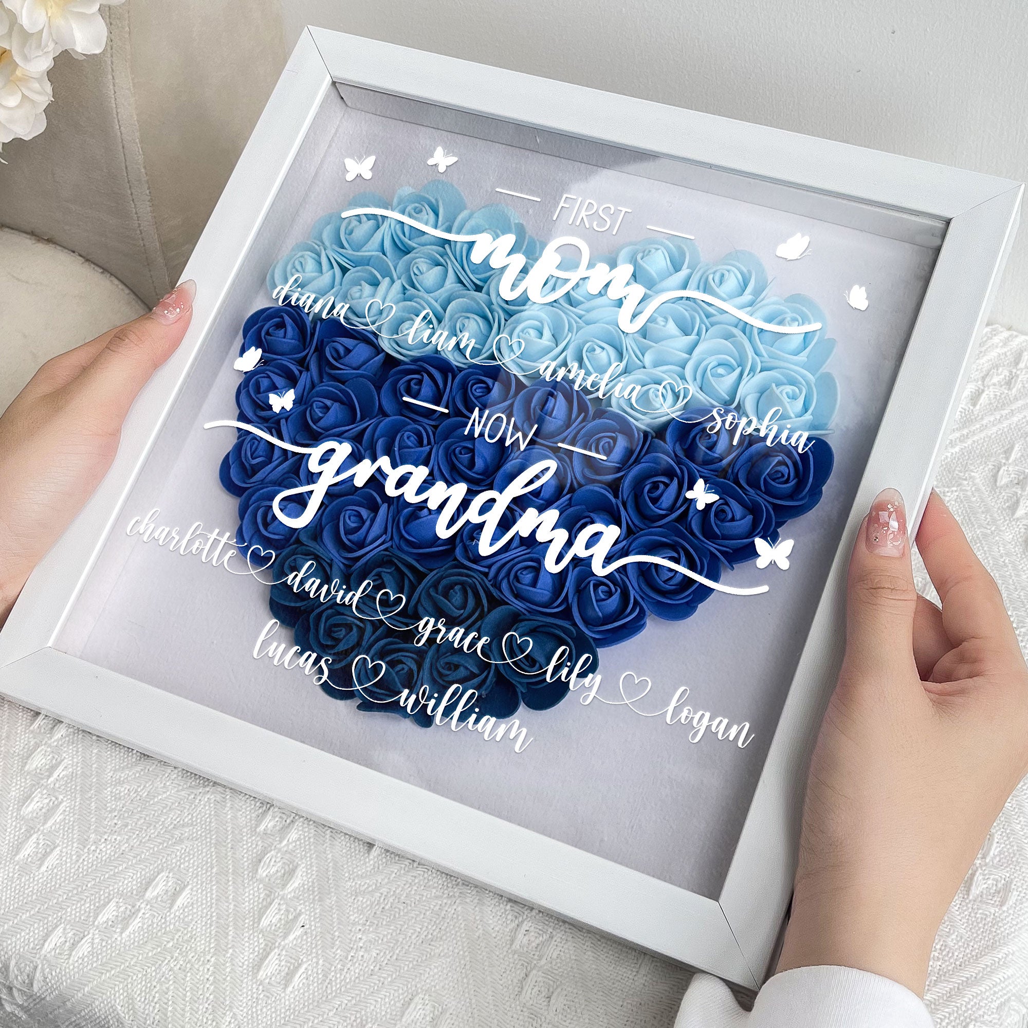 First Mum Now Grandma - Personalized Flower Shadow Box