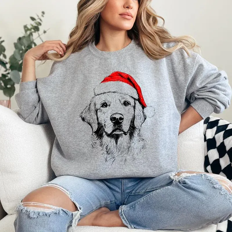 Custom Pet Christmas Sweatshirt - Personalized Dog/Cat Santa Hat Graphic Crewneck