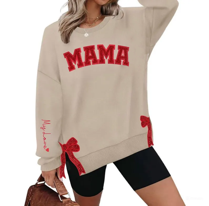 Custom Embroidery Glitter Side Bow Mama Sweatshirt