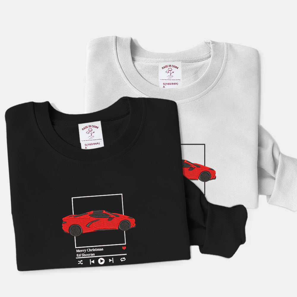 Customized car and music player pattern embroidered sweatshirt