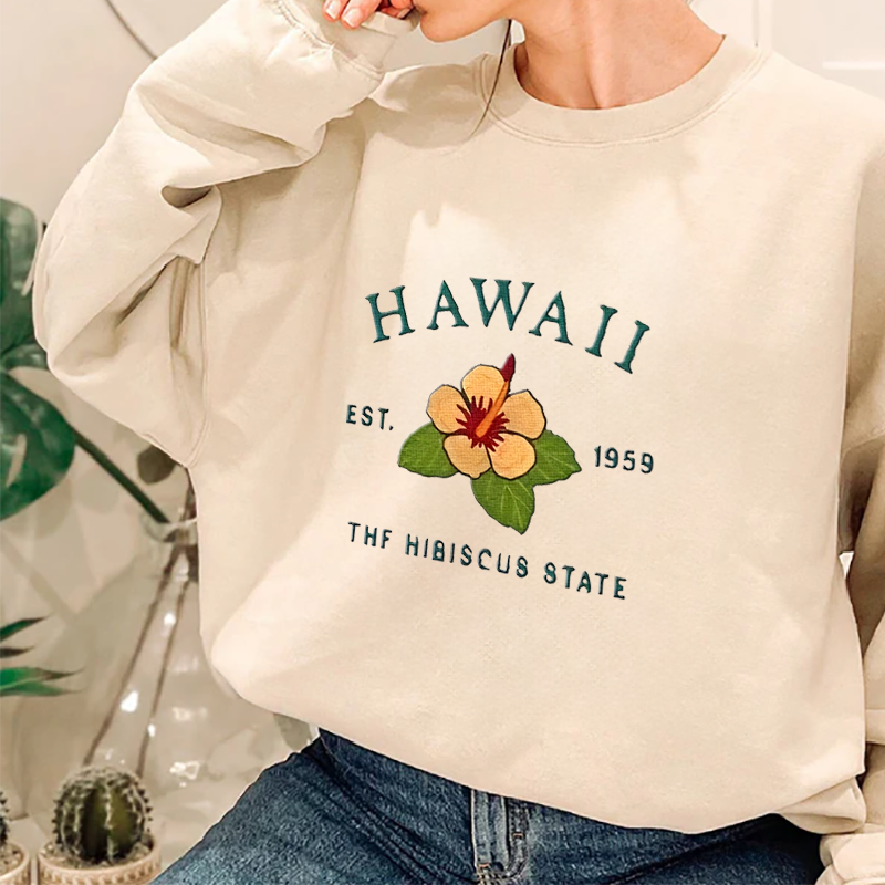 CUSTOM EMBROIDERED HAWAII FLOWER SWEATSHIRT