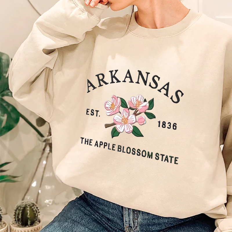 CUSTOM EMBROIDERED ARKANSAS FLOWER SWEATSHIRT