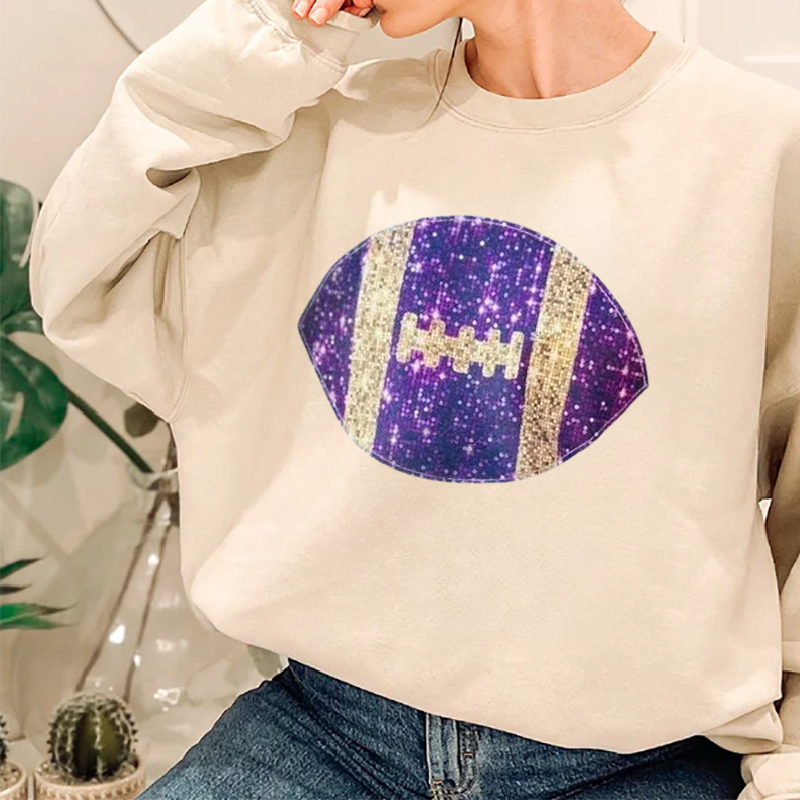 Faux Glitter Flutter Sleeve Purple & Gold Football Tee – Tigers Game Day Shirt for Baton Rouge, LA