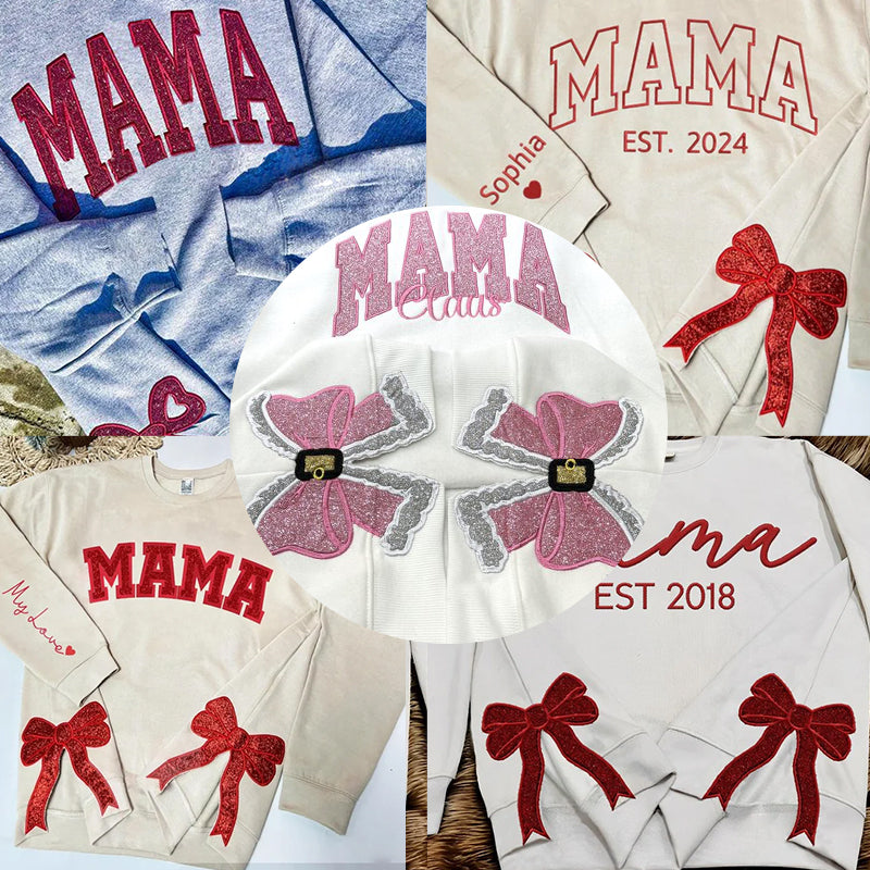 Custom Embroidery Glitter Side Bow Mama Sweatshirt