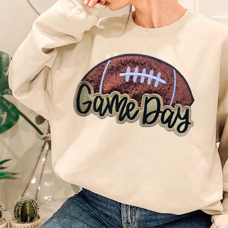 Glittery Game Day Football Embroidery Sweatshirt – Sparkle and Cheer in Style