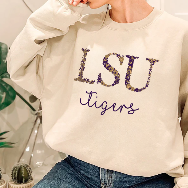 Customized LSU Tigers Football Sweatshirts With Trendy Floral Embroidery