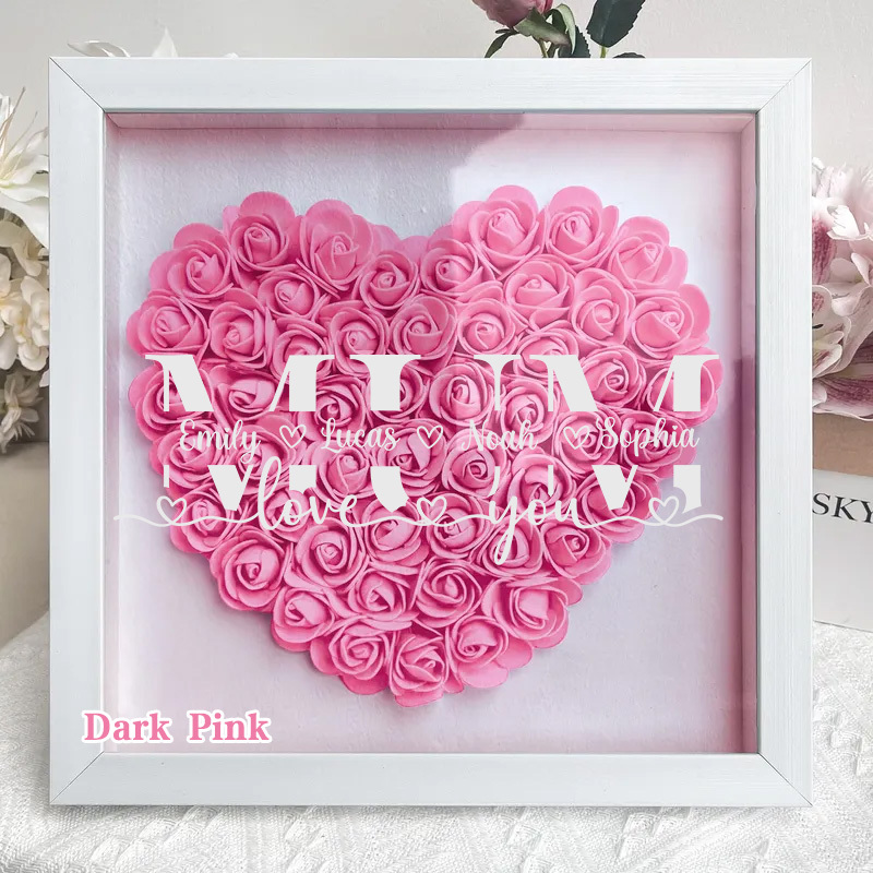 MUM-Love you- Personalized Flower Shadow Box Custom Name & Text Heart Rose Frame Decorations Mother's Day Gift