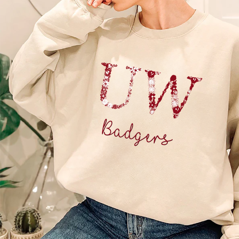 Customized Wisconsin Badgers Football Sweatshirts With Trendy Floral Embroidery