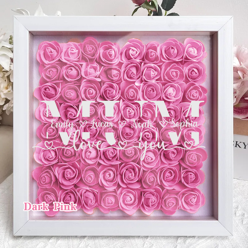 MUM-Love you- Personalized Flower Shadow Box Custom Name & Text Square Rose Frame Decorations Mother's Day Gift
