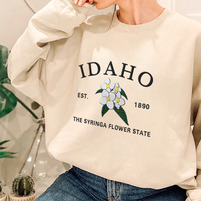CUSTOM EMBROIDERED IDAHO FLOWER SWEATSHIRT
