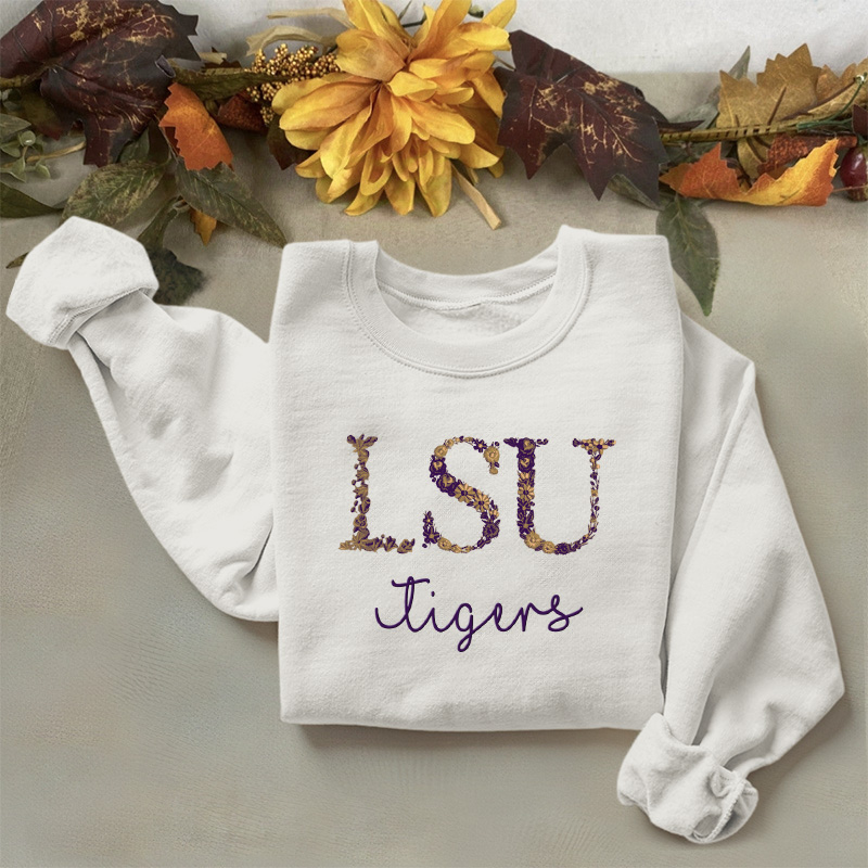 Customized LSU Tigers Football Sweatshirts With Trendy Floral Embroidery