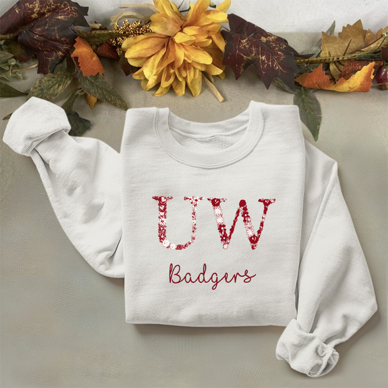 Customized Wisconsin Badgers Football Sweatshirts With Trendy Floral Embroidery